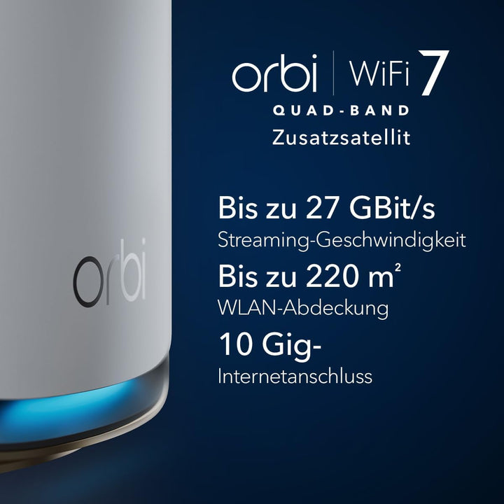 NETGEAR Orbi 970-Serie Quad-Band WiFi 7-Mesh-Zusatzsatellit (RBE970) - kompatibel mit Orbi RBE962S u