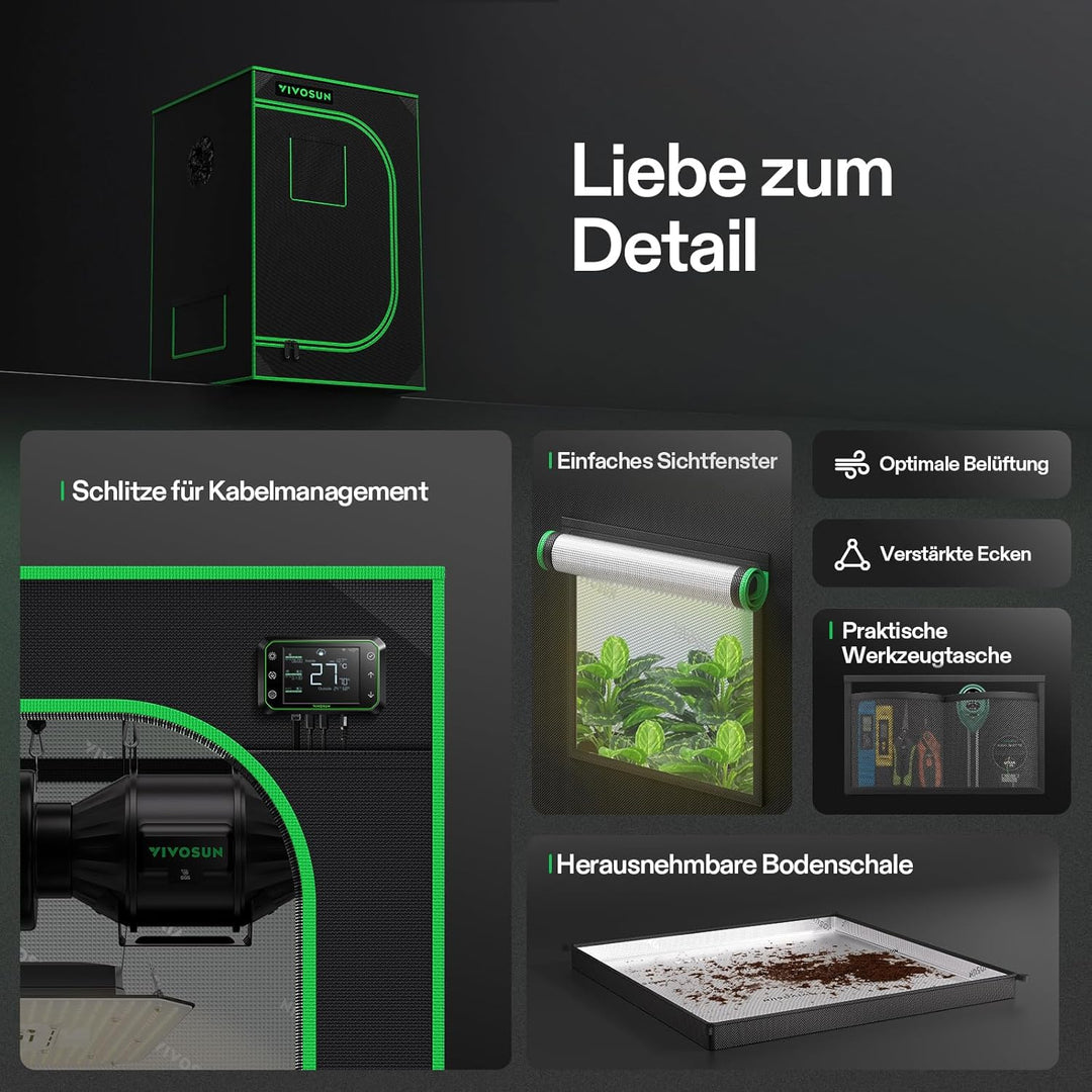 VIVOSUN Growzelt 60x60x90cm Grow Tent aus hochreflektierendes Mylar mit Sichtfenster und Bodenwanne