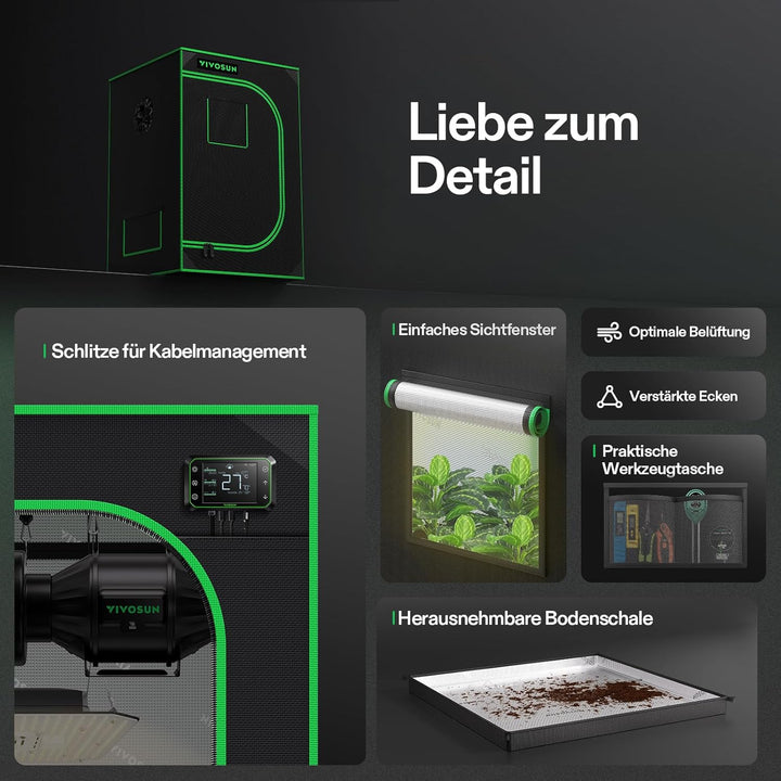 VIVOSUN Growzelt 60x60x90cm Grow Tent aus hochreflektierendes Mylar mit Sichtfenster und Bodenwanne