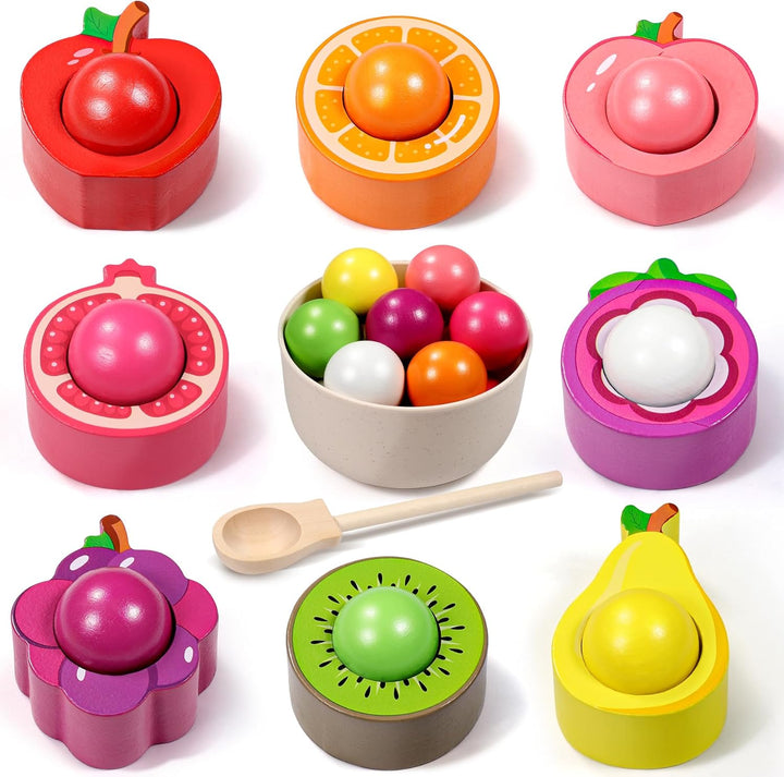 Montessori Spielzeug ab 1 2 3 Jahr, Baby Motorikspielzeug Obst Holzspielzeug für Farbsortierung und