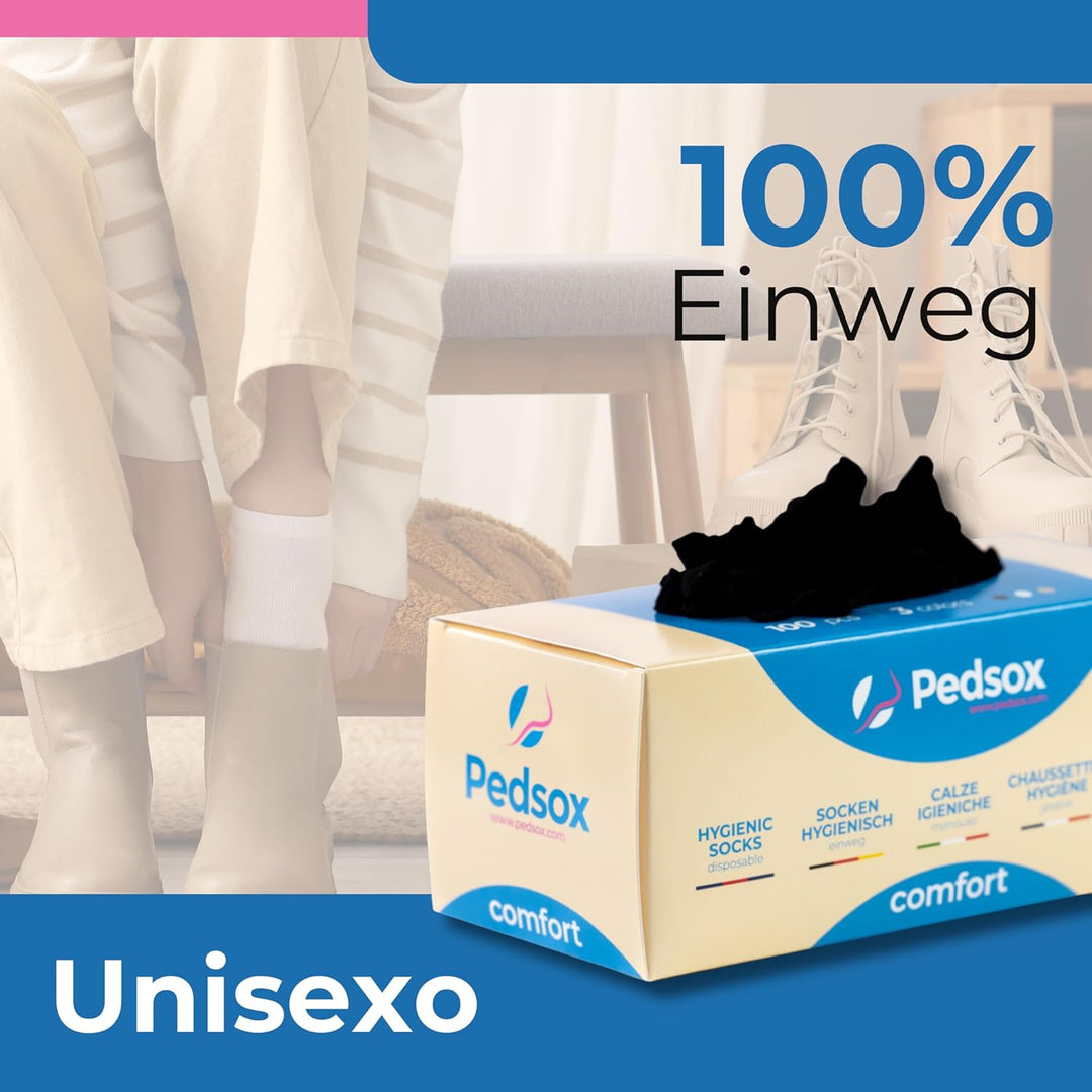 Pedsox Hygienische Einweg-Socken Multipack Sparpack - 3 Packungen à 100 Stück, Schwarz , One size