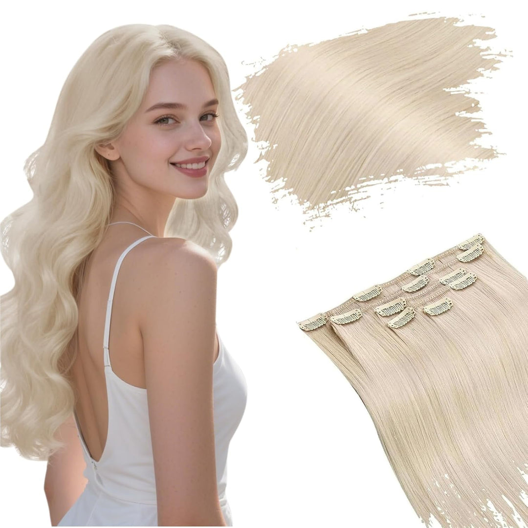 Ugeat Echthaar Clip in Extensions Blond 50Gramm 30cm Haarverlängerung Echthaar Clip Echt Haarextensi