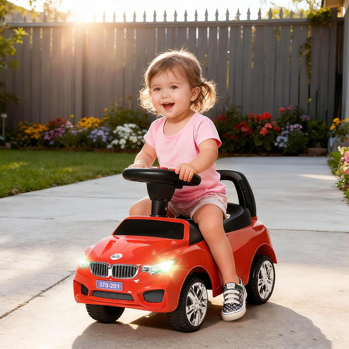HOMCOM Kinderauto, Schiebefahrzeug mit Spielzeugkiste, Hupe, Scheinwerfer und Musik, fördert die Mot