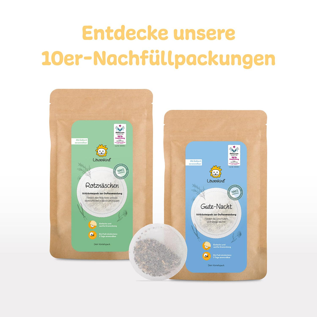 Löwenkind Einsteigerbox "Newborn" Grau mit Rotznäschen- und Gute-Nacht-Pads- Kräuterpads zur natürli