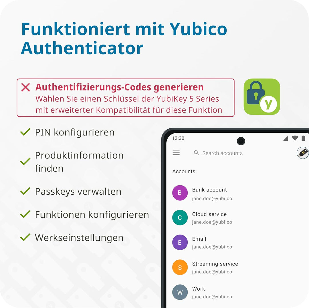 Yubico - Sicherheitsschlüssel C NFC - Schwarz - Zwei-Faktor-Authentifizierung (2FA) Sicherheitsschlü