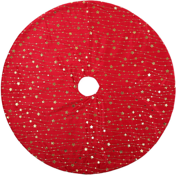 KONVINIT Weihnachtsbaumdecke Rund Rot Plüsch Christmasbaumdecke mit Sternen Weihnachtsbaum Rock aus