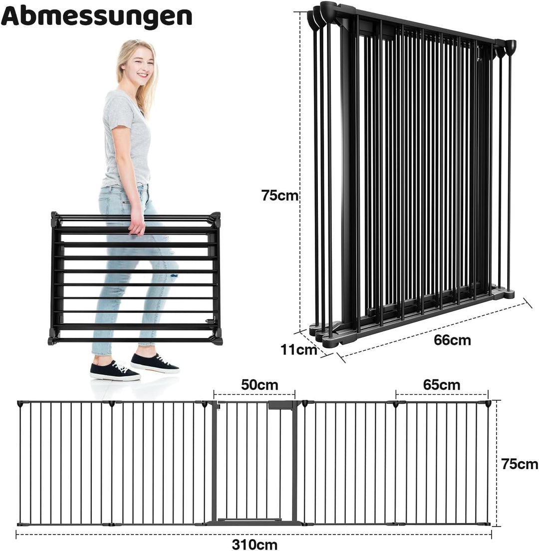 Kaminschutzgitter mit Tür Metall 310 cm | Kamingitter Absperrgitter faltbar | Sicherheitsgitter mit