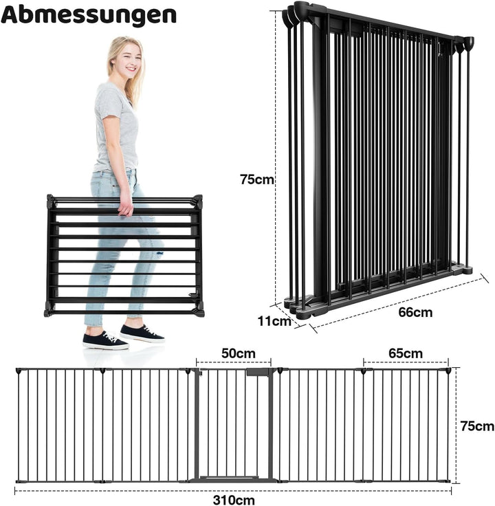 Kaminschutzgitter mit Tür Metall 310 cm | Kamingitter Absperrgitter faltbar | Sicherheitsgitter mit