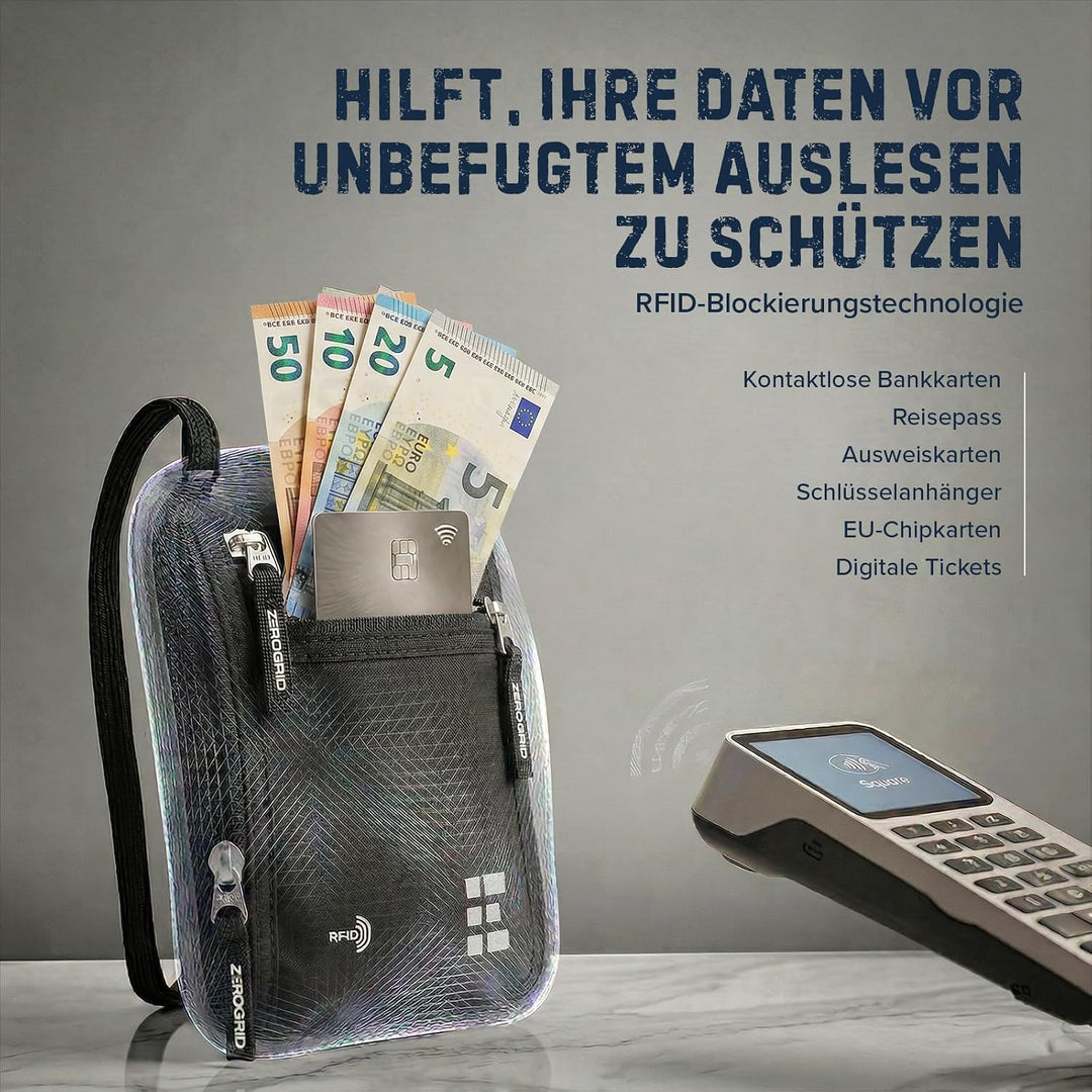 Brusttasche Brustbeutel mit RFID Blocker Reisegeldbeutel Reisedokumententasche EINWEG Einheitsgrösse