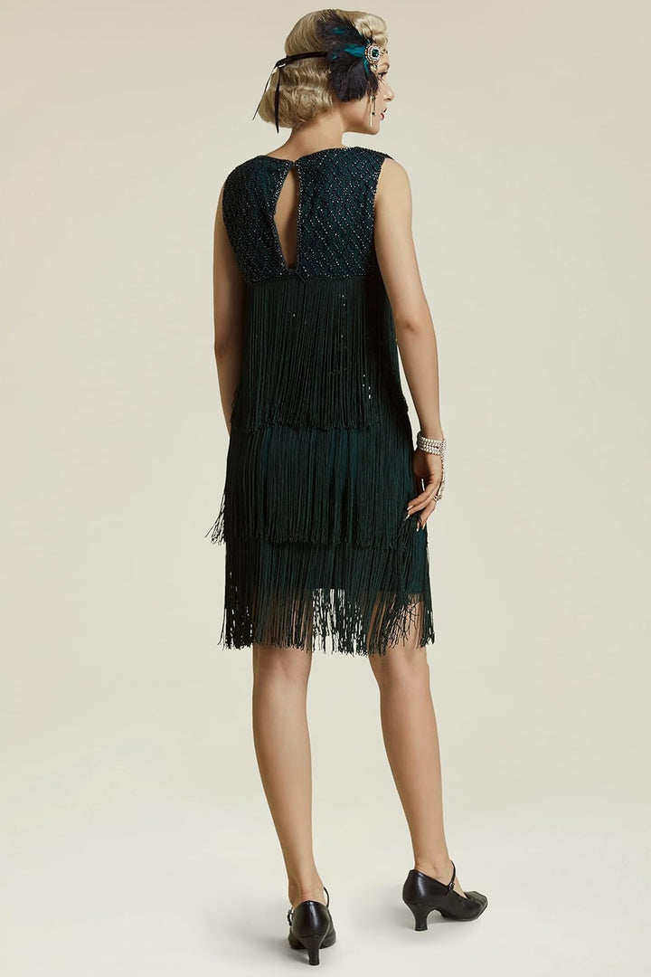 ArtiDeco 1920s Charleston Kleid Damen Knielang Cocotail Party Kleid 20er Jahre Flapper Damen Gatsby