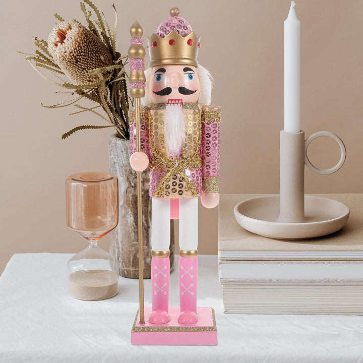 Veemoon Rosa Nussknackerfiguren, Glitzernde Soldatenfiguren, Weihnachtssoldaten-Dekoration für Den S