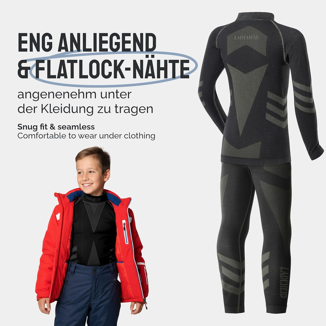 Ladeheid Skiunterwäsche Kinder Funktionsunterwäsche Set Langarm Shirt Lange Unterhose Thermoaktiv LA