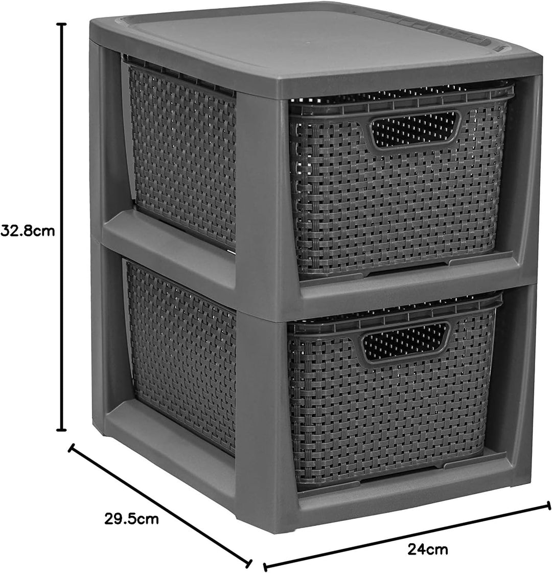 BranQ - Home essential 100% recycelt Kunststoff PP, Ökologisch, Regal in Rattan Design, Anthrazit, 2
