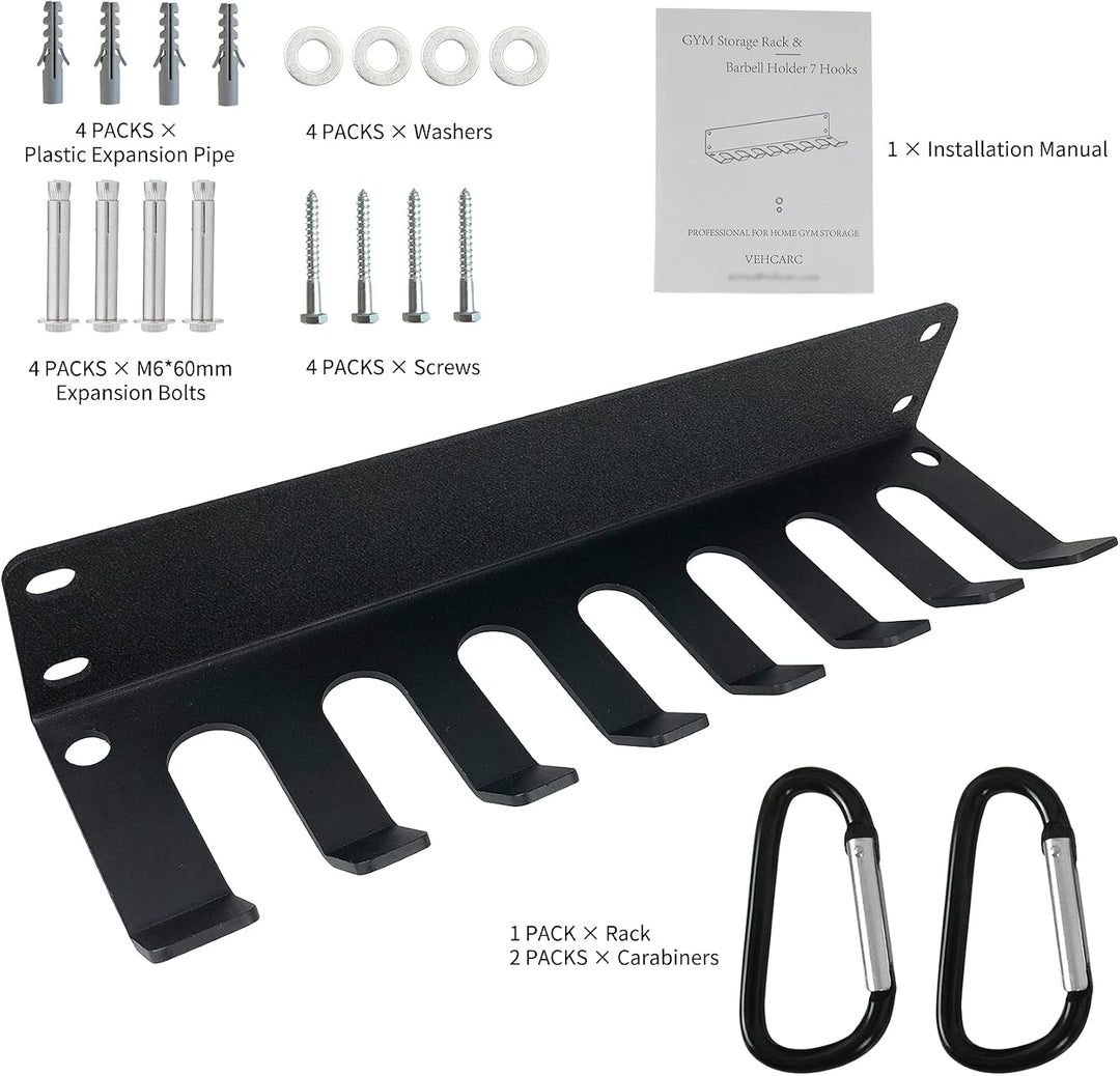 Gym Rack Organizer, Heavy Duty Langhantel-Aufbewahrung, 7 Platz Wandhalterung, Olympische Langhantel