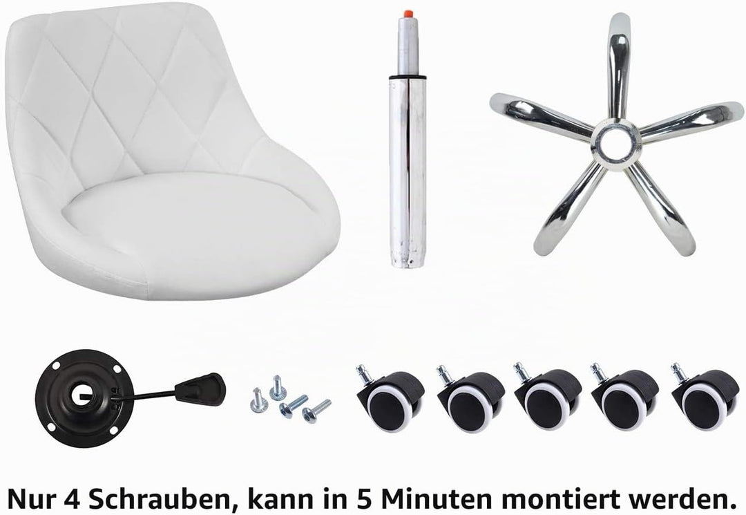 KKTONER Drehstuhl Rollhocker Arbeitshocker mit Lehne höhenverstellbar Drehhocker aus PU Leder Weiss,