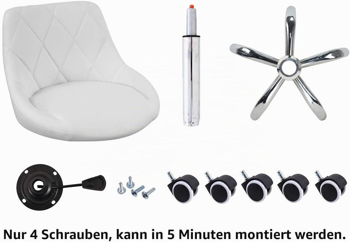 KKTONER Drehstuhl Rollhocker Arbeitshocker mit Lehne höhenverstellbar Drehhocker aus PU Leder Weiss,