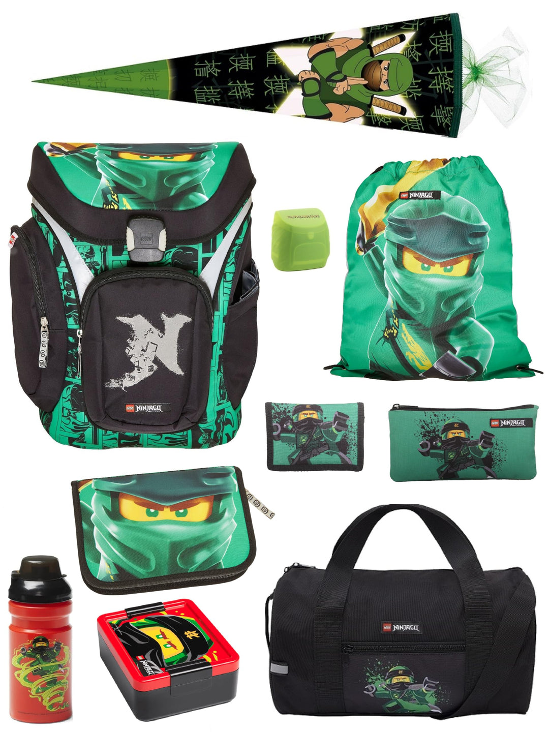 Lego Schulranzen-Set Ninjago Explorer 10 TLG. mit Federmappe, Brotzeit-Dose, Trink-Flasche, Sporttas