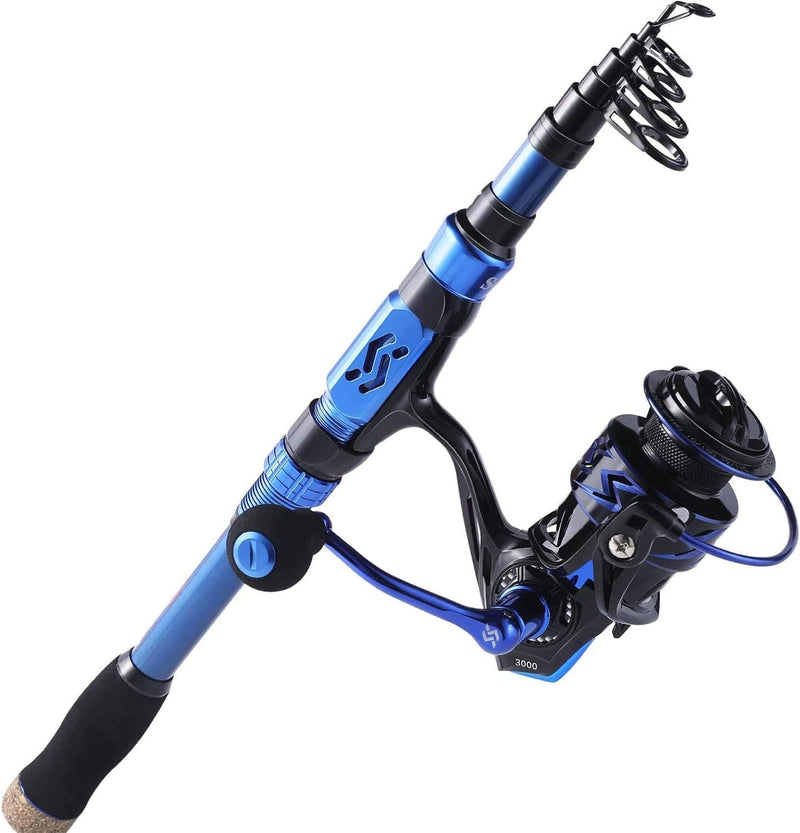 Sougayilang Angelrute Reel Combos, 24Ton Kohlefaser, tragbare teleskopische Angelstange für Reisen m