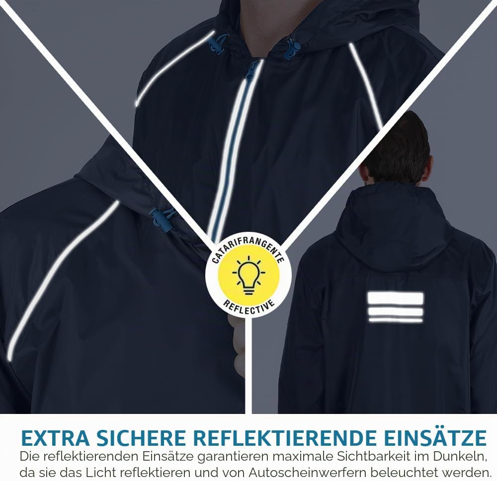 Regenjacke Herren Schwarz Gelb für Hohe Sichtbarkeit - Reflektierende Regenponcho Windbreaker Traini