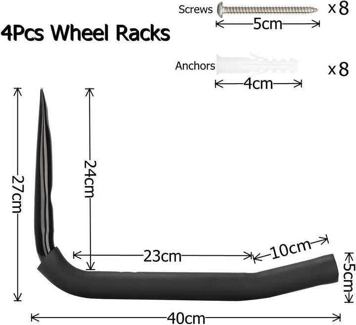 Robuste Garagenaufbewahrung, 40 cm Wandhalterung, Reifenhalterung, Alternative, 4 Stück Kajak-Haken,
