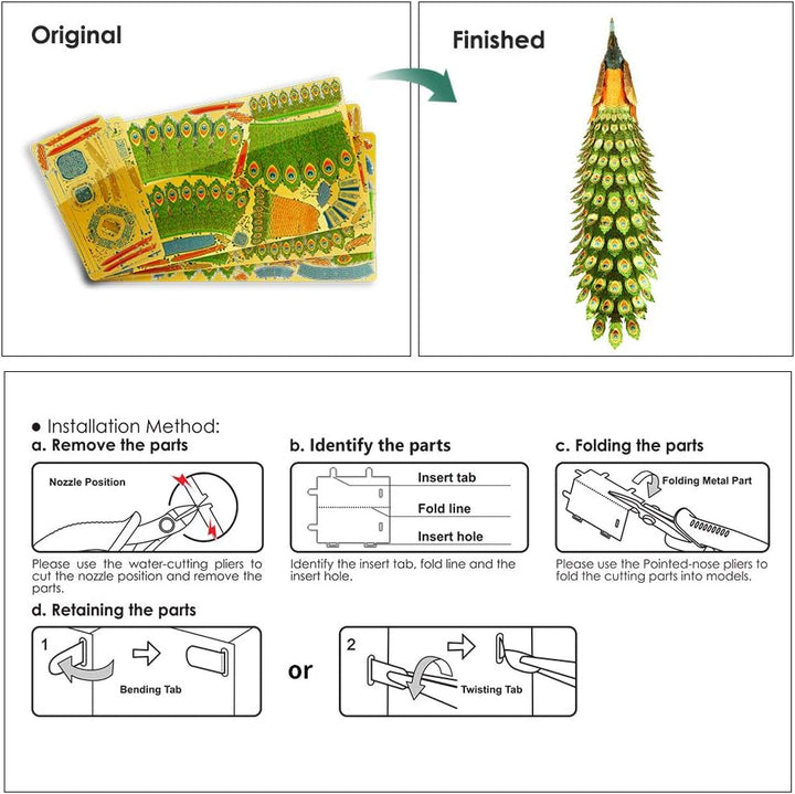 Piececool 3D Puzzle Metall, Pfau für Modellbausatz Erwachsene, 3D-Puzzles zu Bauen, BAU, Bastel-Kits