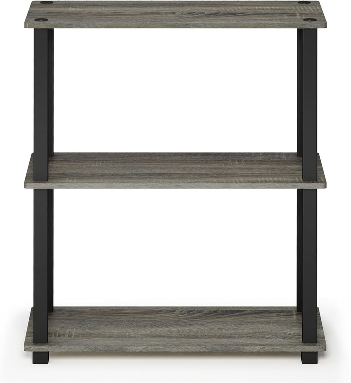 Furinno Compact Regalständer mit 3 Ablageflächen, holz, Französische Eiche Grau/Schwarz, 28.96 x 28.