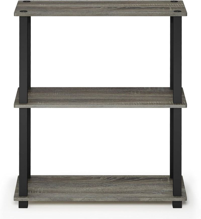 Furinno Compact Regalständer mit 3 Ablageflächen, holz, Französische Eiche Grau/Schwarz, 28.96 x 28.