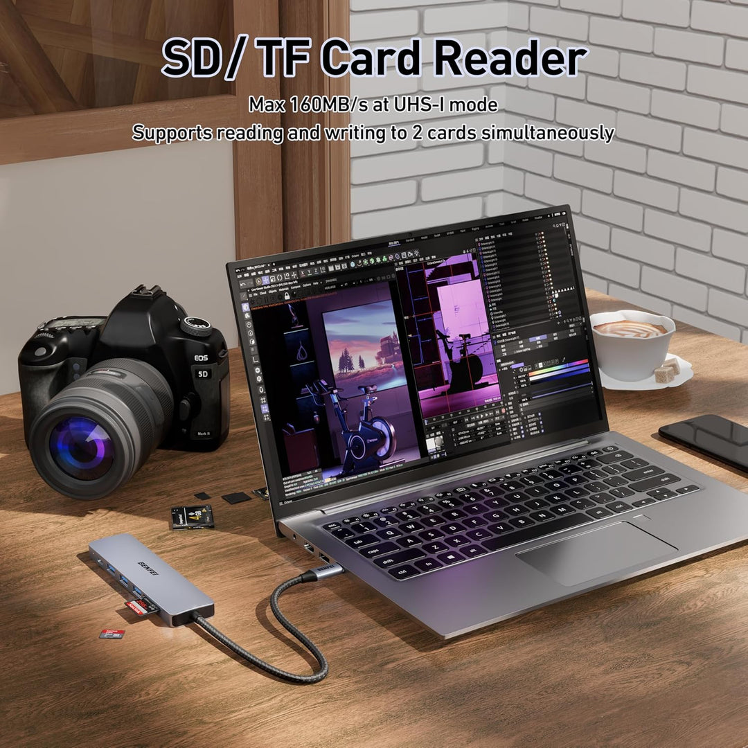 BENFEI USB C HUB 7in1,USB-C HUB Multiport Adapter mit HDMI(4K@60Hz Zertifiziert)/100W Power Delivery