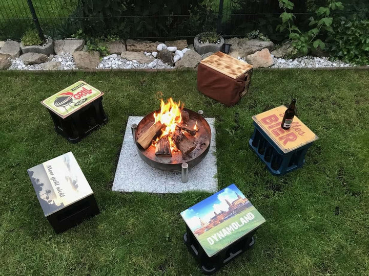 Bierkastensitz, Outdoor Hocker, Vintage Sitzauflage aus Holz für Getränkekisten mit Kaltes Bier als