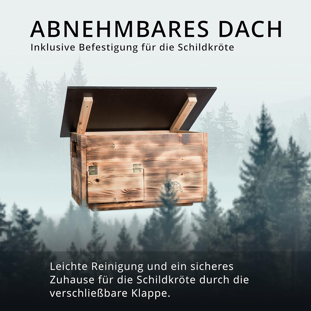 Premium Schildkrötenhaus (SH1) Gebrannt aus 20mm starken Vollholz - Wetterfest mit Boden und Tür inc