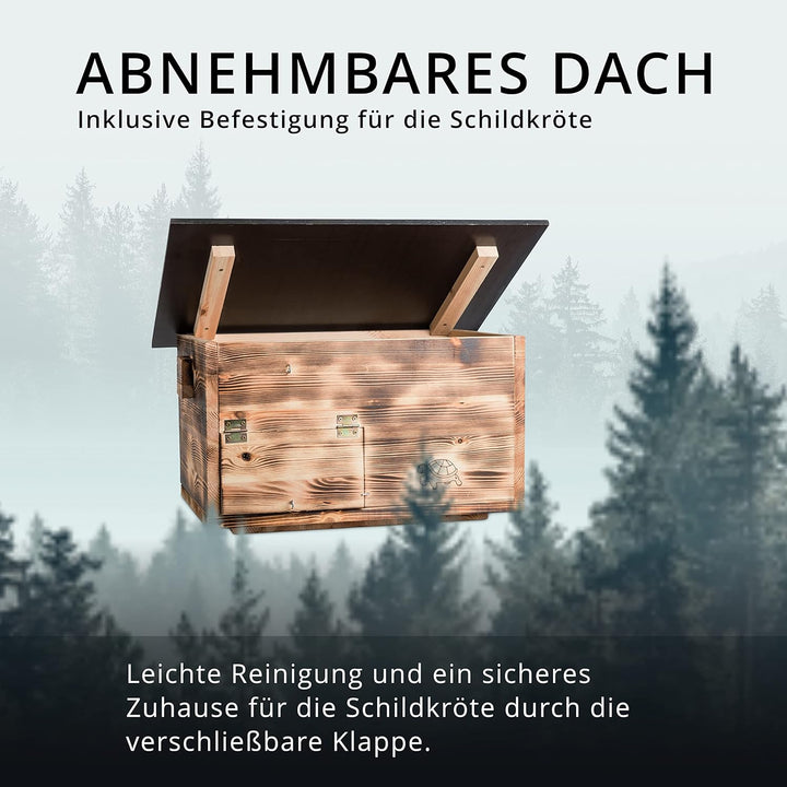 Premium Schildkrötenhaus (SH1) Gebrannt aus 20mm starken Vollholz - Wetterfest mit Boden und Tür inc