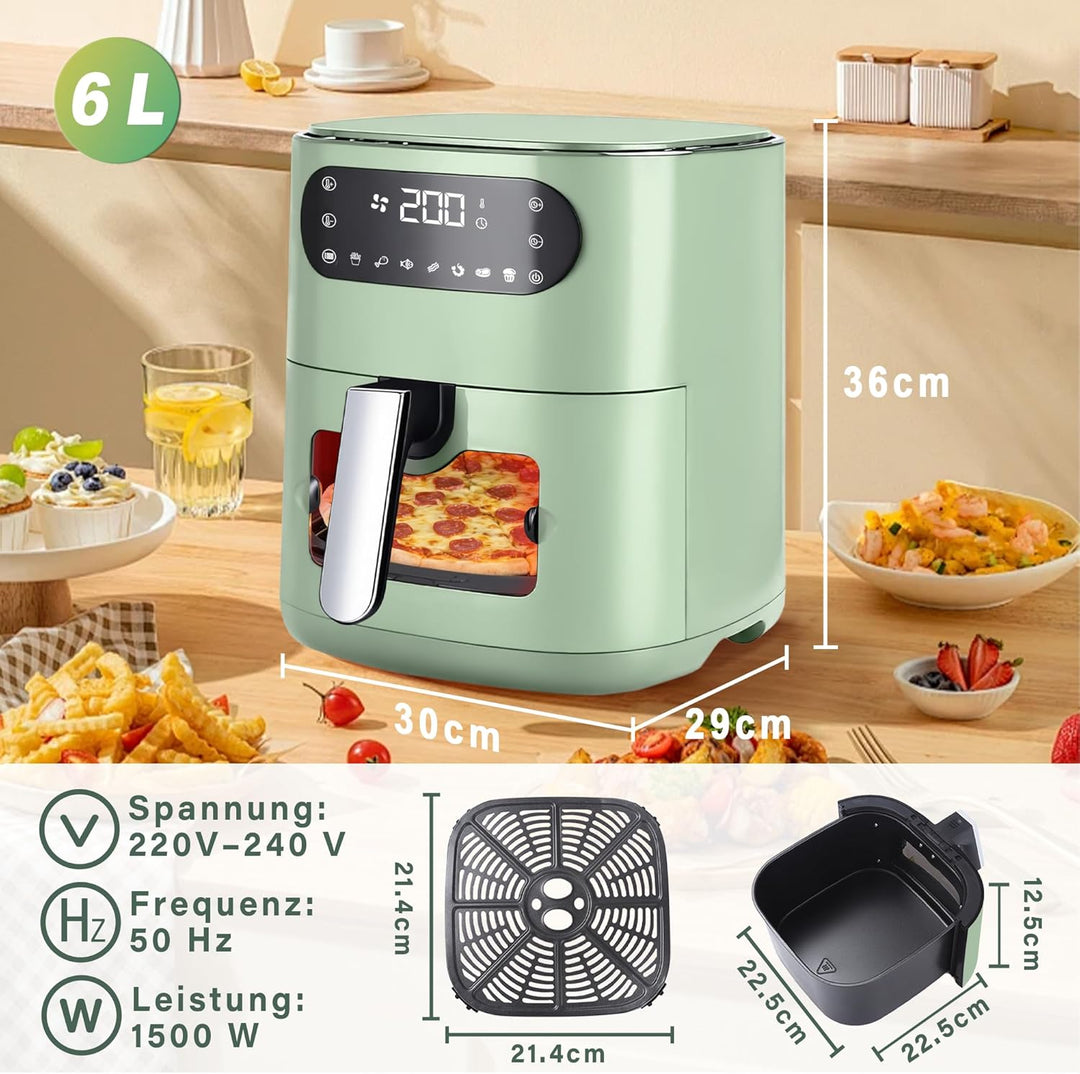 Citybee Airfryer Heissluftfritteuse 6L Sichtfenster - 7 Garprogramme 11 Funktionen Leise Heissluftfr
