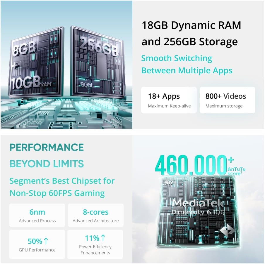 realme 14T 5G Smartphone 8+256GB, Dimensity 6300 5G Chipsatz, 6000mAh Titan Battery, 45W Fast Charge
