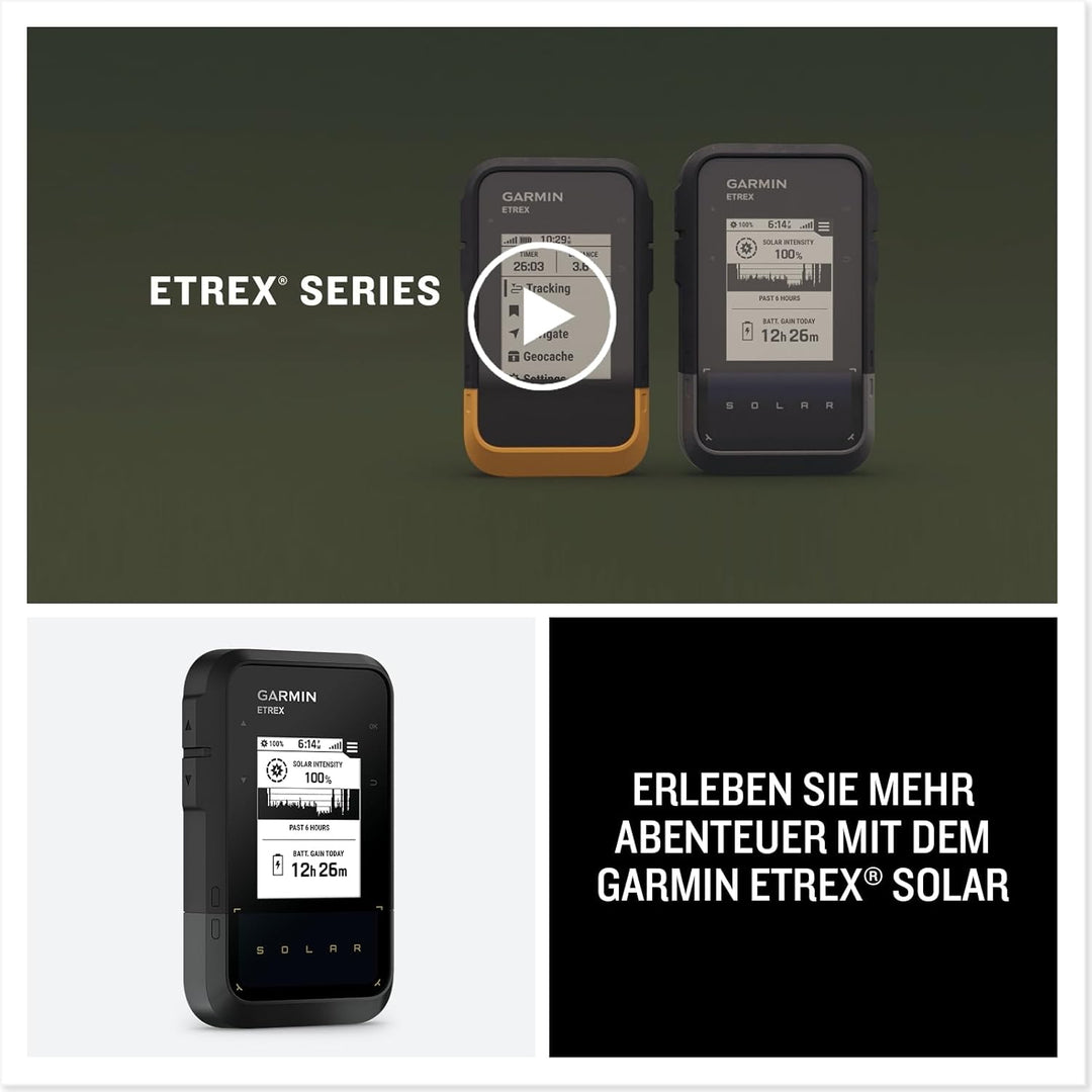 eTrex Solar GPS-Handgerät mit Solarladung, 2,2" Display - Kompass, Tracback, Geocaching Modus, Multi