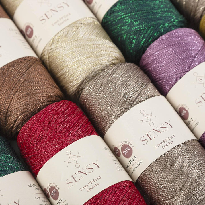 2 Garnstrange Sensy Premium 2 mm 230 Meter Glitzer Polyester-Seil, 90% Polypropylen, 10% Polyestersc