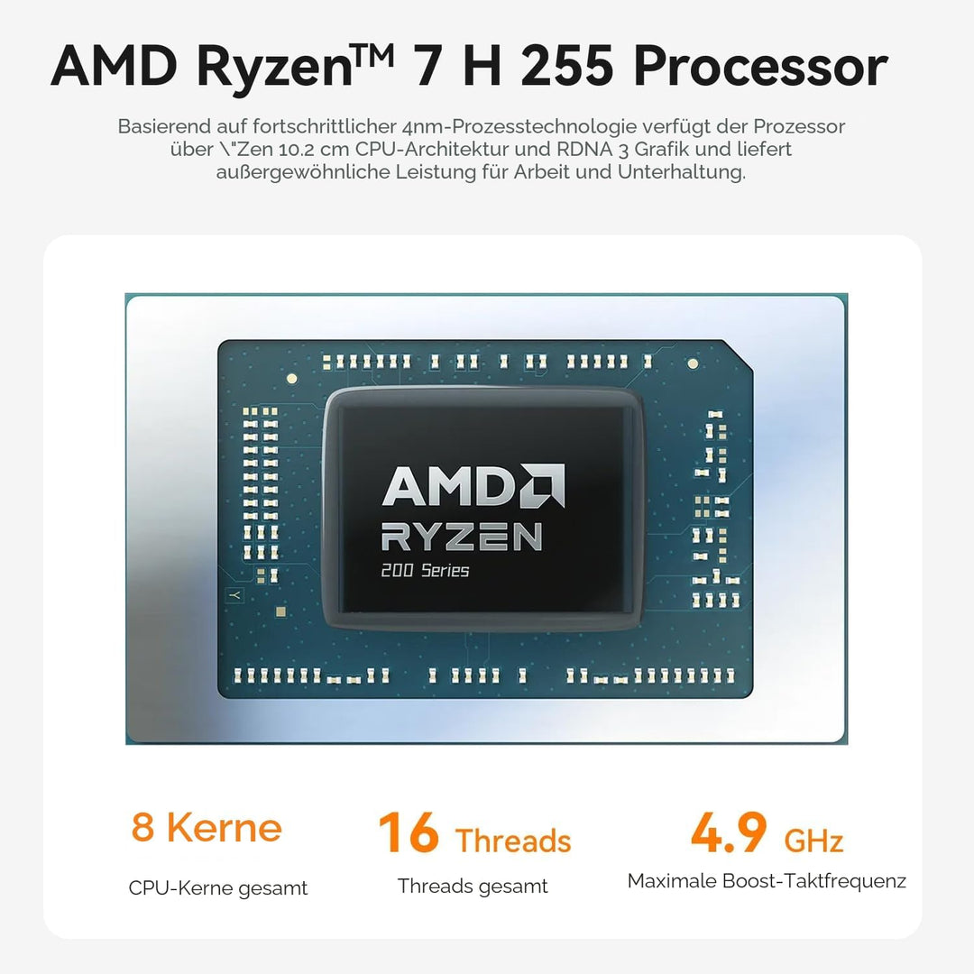 Beelink SER9 Pro Mini PC, AMD Ryzen R7 H255 (8C/16T, bis zu 4.9 GHz), 32GB LPDDR5X RAM, 1TB PCIe 4.0