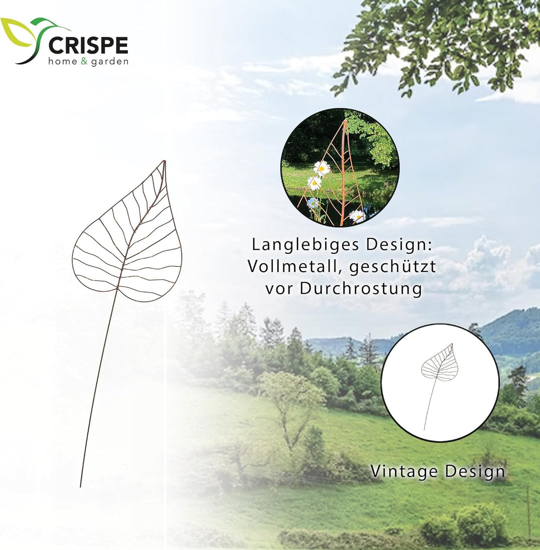 Gartenstecker Edelrost - Herzblatt gross | Rankhilfe Gartendeko Höhe 140 cm, Herzblatt gross