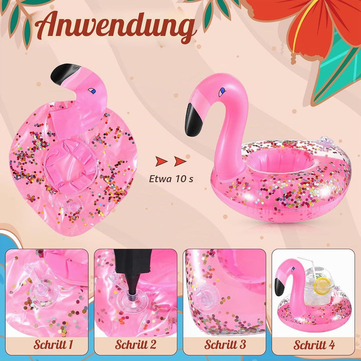 Perthlin 16 Flamingo Aufblasbare Getränkehalter Flamingo Pool Getränkehalter Glitzernde Konfetti Sch