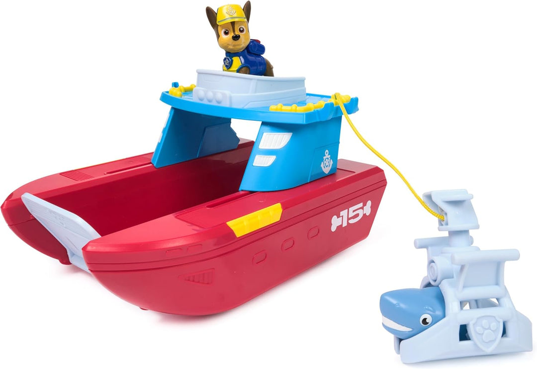 AW Patrol – Sea Patroller Rettungsboot mit Chase Figur und Hai, ca. 23 cm, 2 Einsatzmodi Wasser & La
