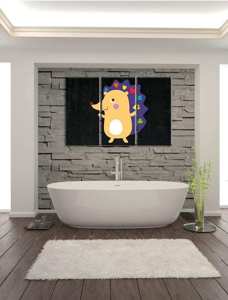 Pixxprint Niedlicher Igel schwarz 3-Teiler Leinwandbild 120x80 Bild auf Leinwand