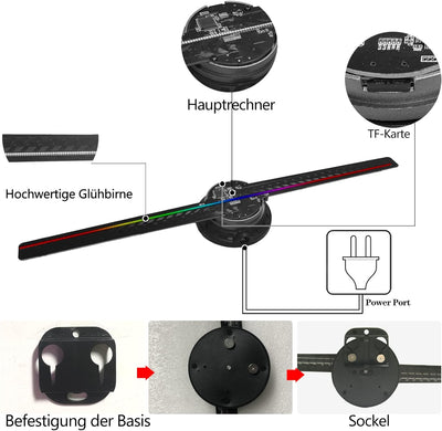 3D-Hologramm-Fan,Missyou 42CM Hologramm-Fan und 700 Videotheken, 3D Holographischer Projektor Hologr