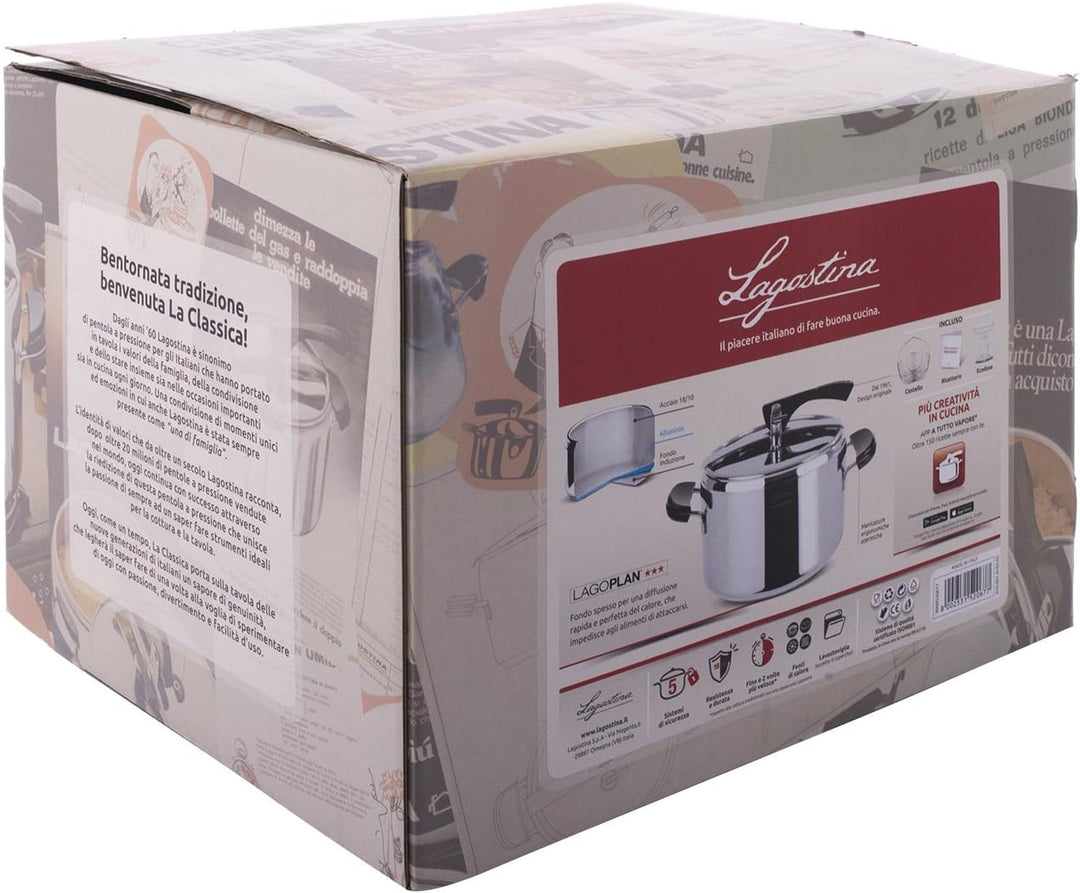 Lagostina die Klassische Schnellkochkasserolle mit Korb und Ecodose Modern Ø 22 cm, 5 lt Acciaio e N