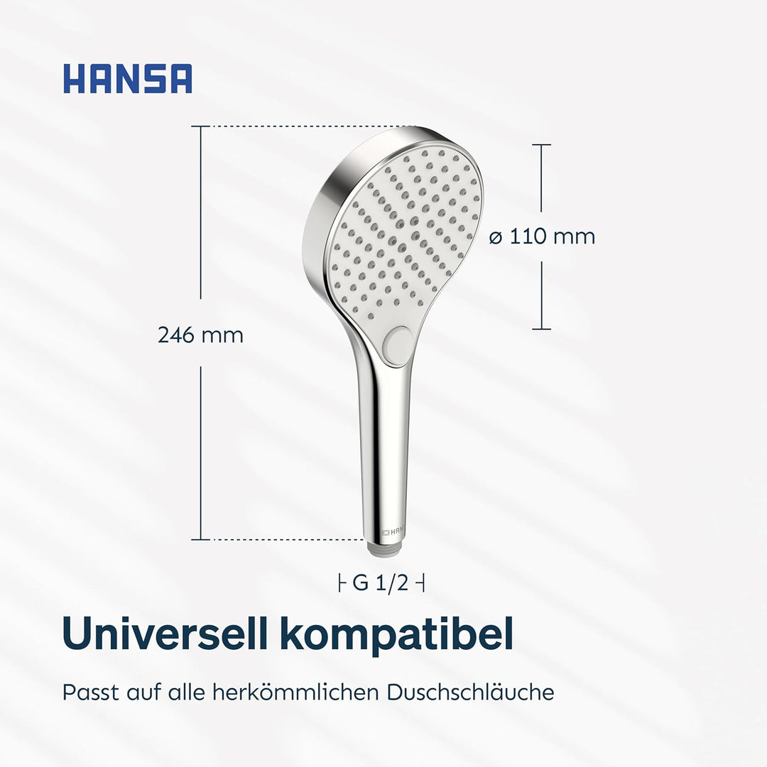 HANSA VIVA Breiter Duschkopf mit 3 Strahlarten I Handbrause Dusche | Dreistrahlig mit Druckknopf Ums