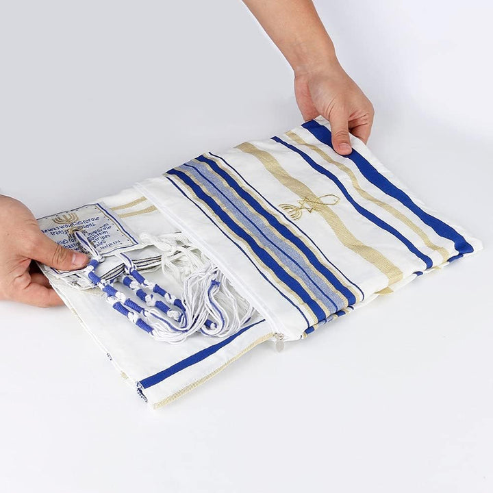 Tallit Gebetsschal, Englisch/Hebräisch mit passender Tasche, Blau, 180x130cm, Englisch/Hebräisch