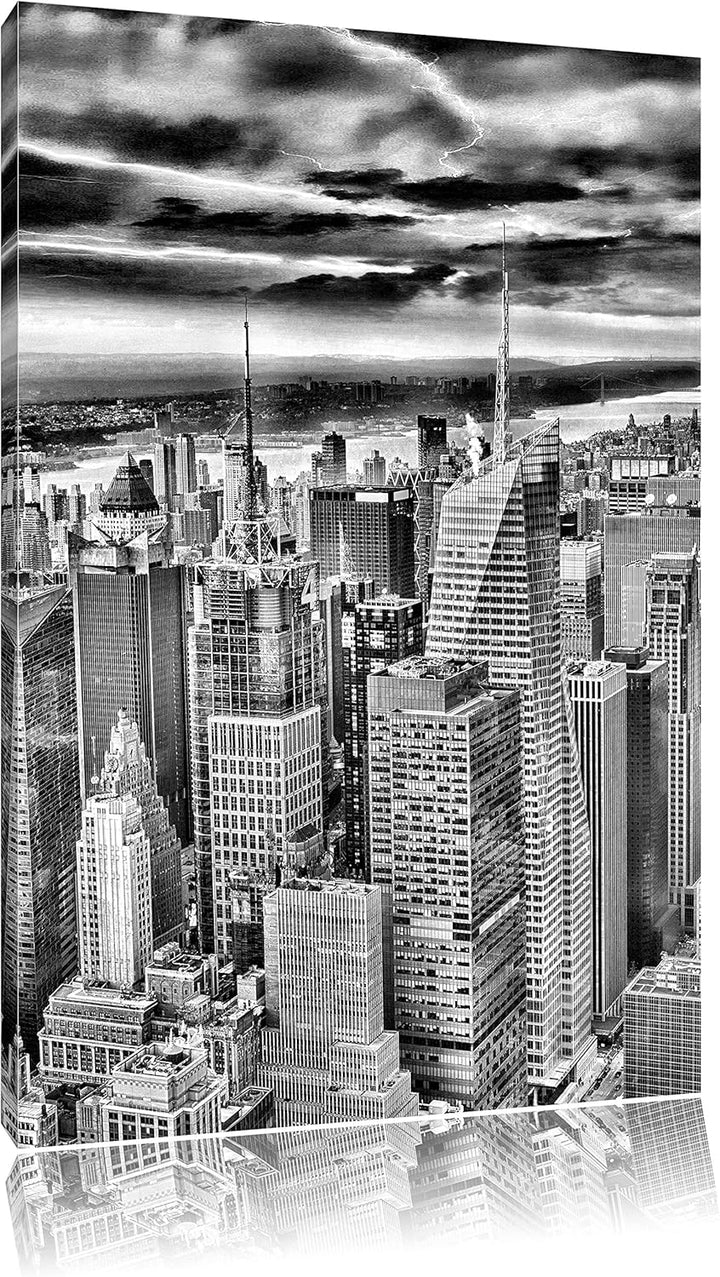 Pixxprint Skyline New York / 100x70cm Leinwandbild bespannt auf Holzrahmen/Wandbild Kunstdruck Dekor