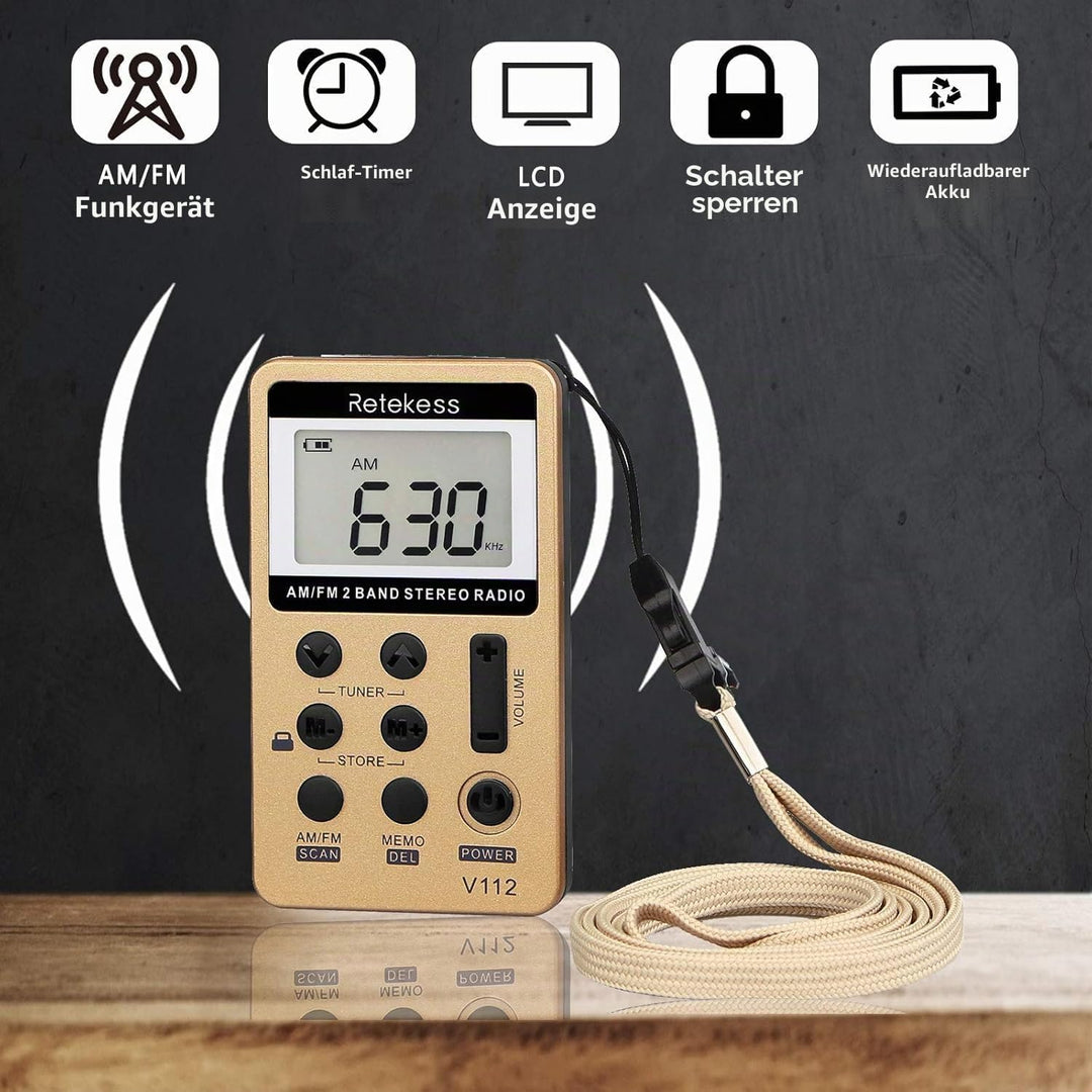 Retekess V112 Mini Radio Batteriebetrieben,Radio Klein mit Kopfhörer,FM AM,Schlaftimer,Wiederaufladb