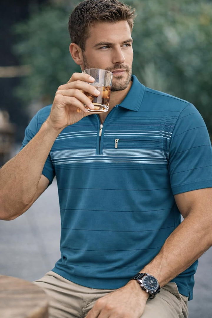 Soltice Herren Kurzarm Poloshirts, Gestreifte Poloshirts, Blousonshirts, Golfshirts mit Brusttaschen