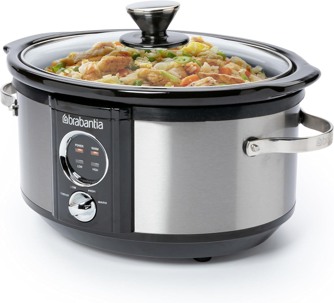 Brabantia Slow Cooker, Antihaftbeschichtung, drei verschiedene Heizstufen, Kontrollleuchte, abnehmba
