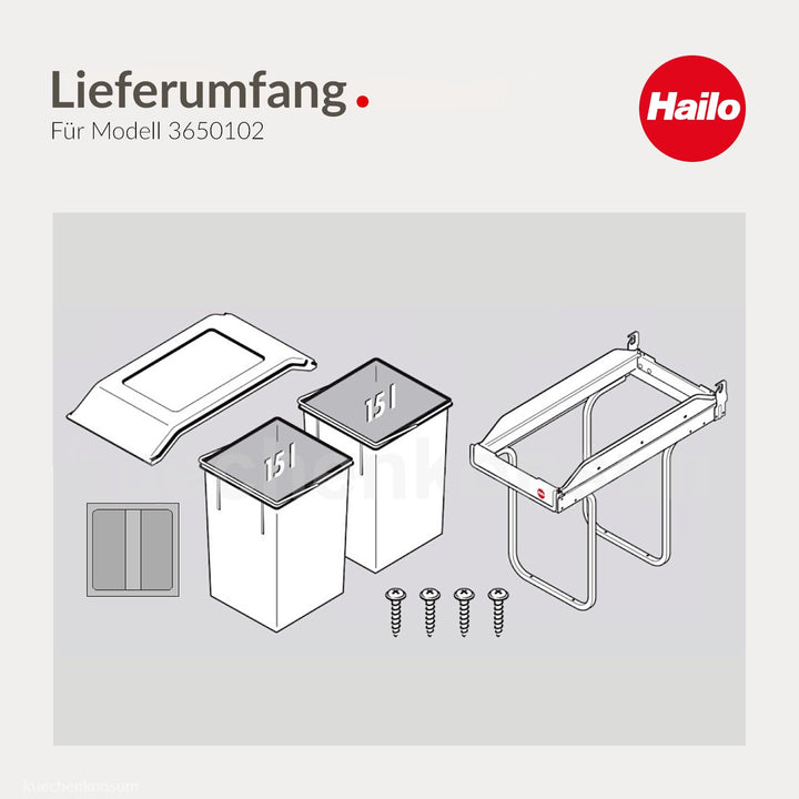 Hailo Abfallsammler Tandem 3650102 | für Schränke ab 300 mm Breite | Einbau Mülleimer 2x 15 L mit Bi