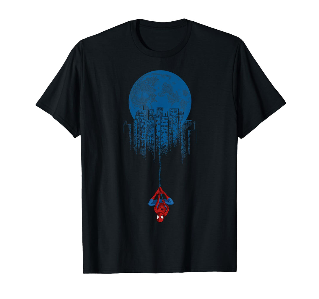 Womens Marvel Spider-Man Blue Steel Moon Hang Graphic T-Shirt Medium Navy